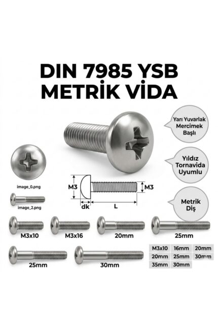 DIN 7985 YSB Metrik Vida M3x5 100 Adet